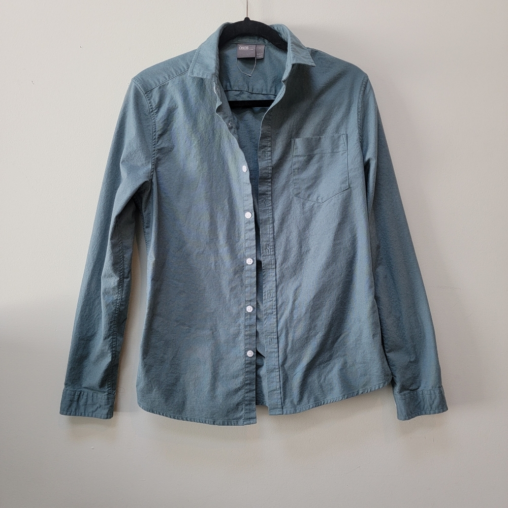 ASOS Mens Button Down Longsleeve Sage Green Size Small
